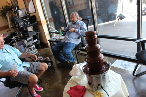 chocolate fountain during commercial shoot